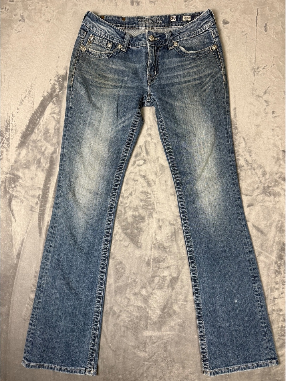 Miss Me JP6080B Womens 29 Bootcut Jeans Rose Rhinestone Embroidered Y2K